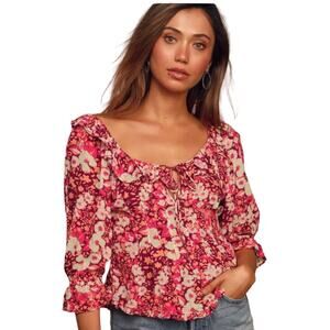 Free People Boho Ruffle Top Pink Floral Print S